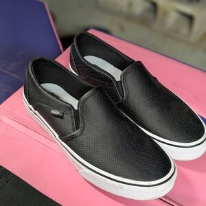 Vans Black Perforated Slip-On Loafers with White Midsole